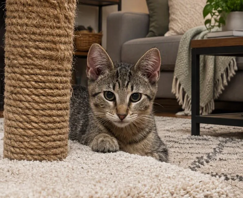 A young medium-sized unknown Tabby cat named Mouse for adoption in Owatonna, MN