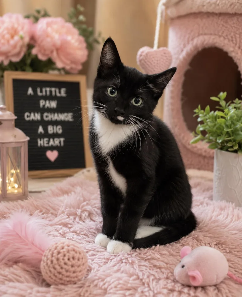 A baby small-sized female Black & White / Tuxedo Tuxedo cat named Kamila Kate for adoption in Homestead, FL