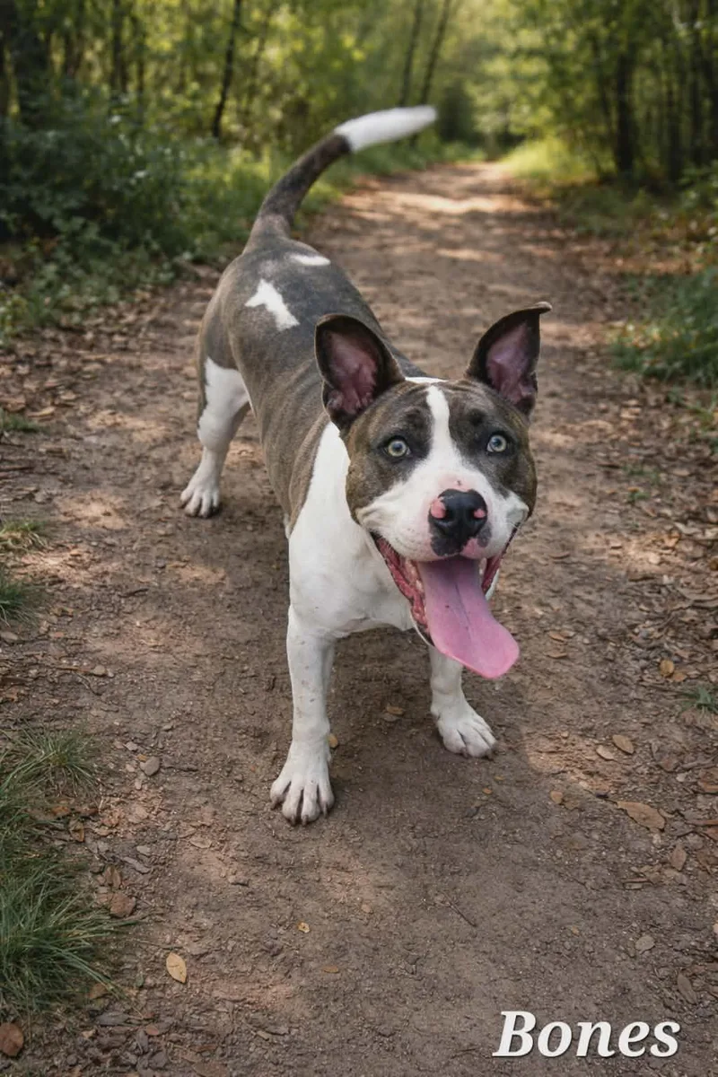 A young medium-sized male Pit Bull Terrier dog named Bones for adoption in Carmel, NY