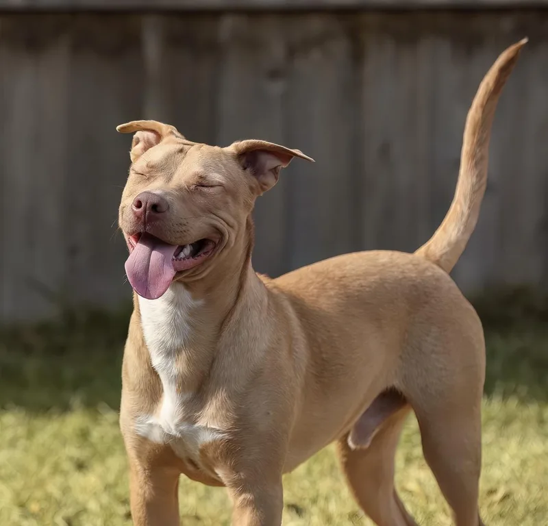 A young medium-sized male Yellow / Tan / Blond / Fawn American Staffordshire Terrier dog named Dayman for adoption in Tomball, TX