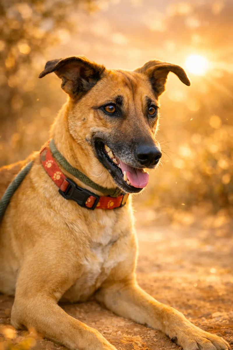 An adult medium-sized female brow Mixed Breed dog named Lulu for adoption