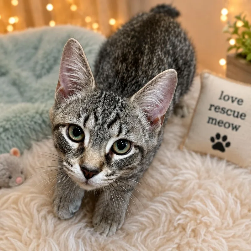 A baby medium-sized male Tabby (Gray / Blue / Silver) Domestic Short Hair cat named Percy for adoption in Sewell, NJ