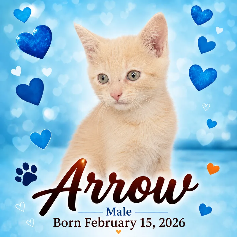 A baby small-sized male Buff Tabby Domestic Short Hair cat named Arrow for adoption in Morganton, NC