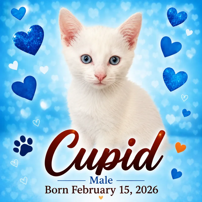 A baby small-sized male Solid White Blue Eyes Domestic Short Hair cat named Cupid for adoption in Morganton, NC