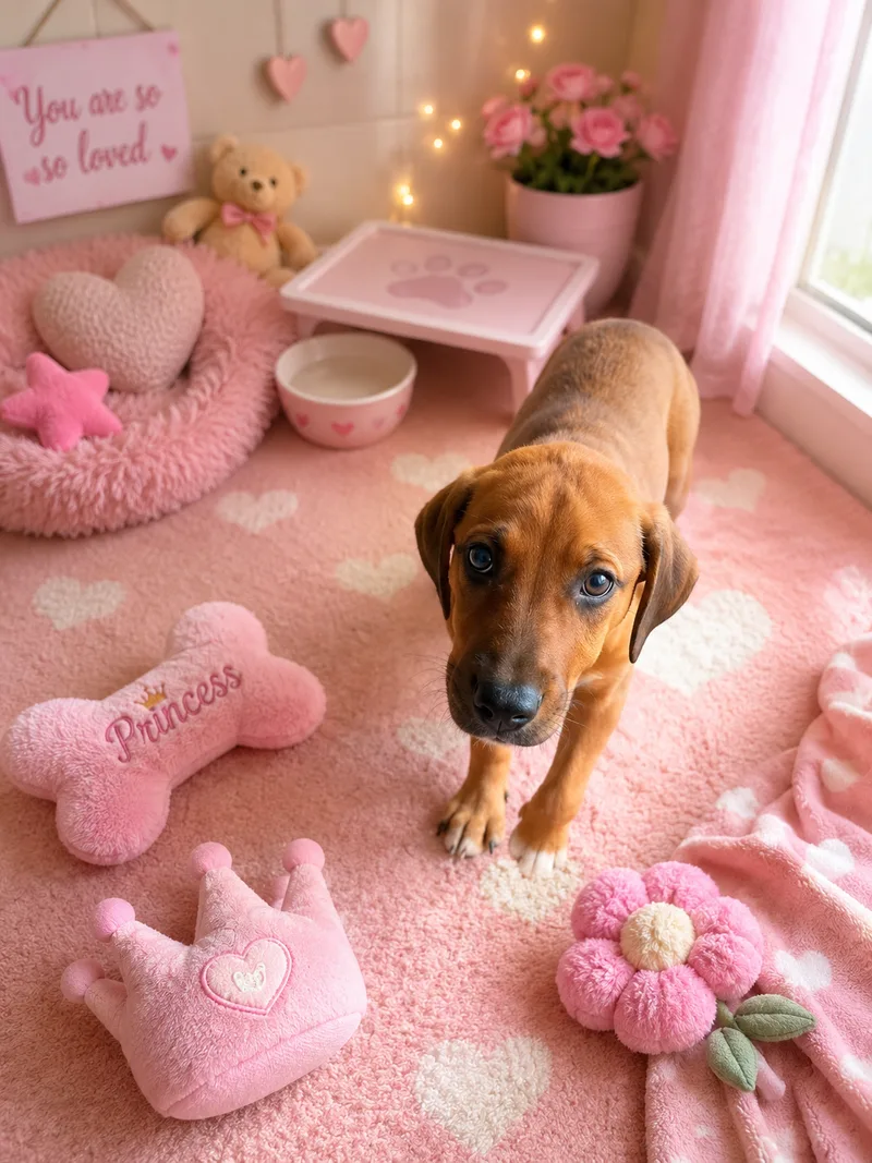 A baby medium-sized female red Coonhound dog named Anne for adoption
