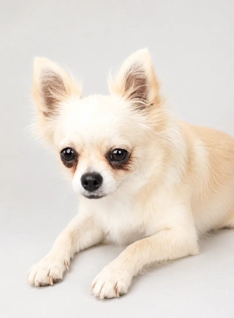 An adult small-sized female cream Chihuahua dog named Penny for adoption