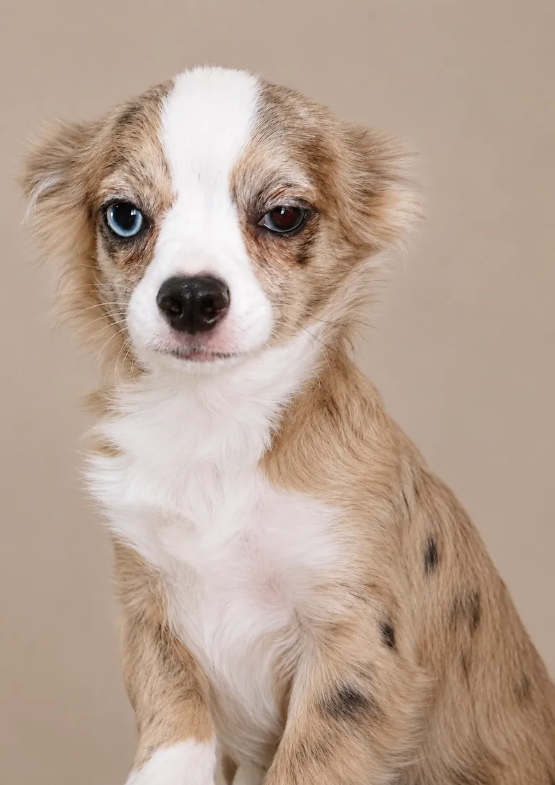 A young small-sized male brindle Chihuahua dog named Chaco for adoption
