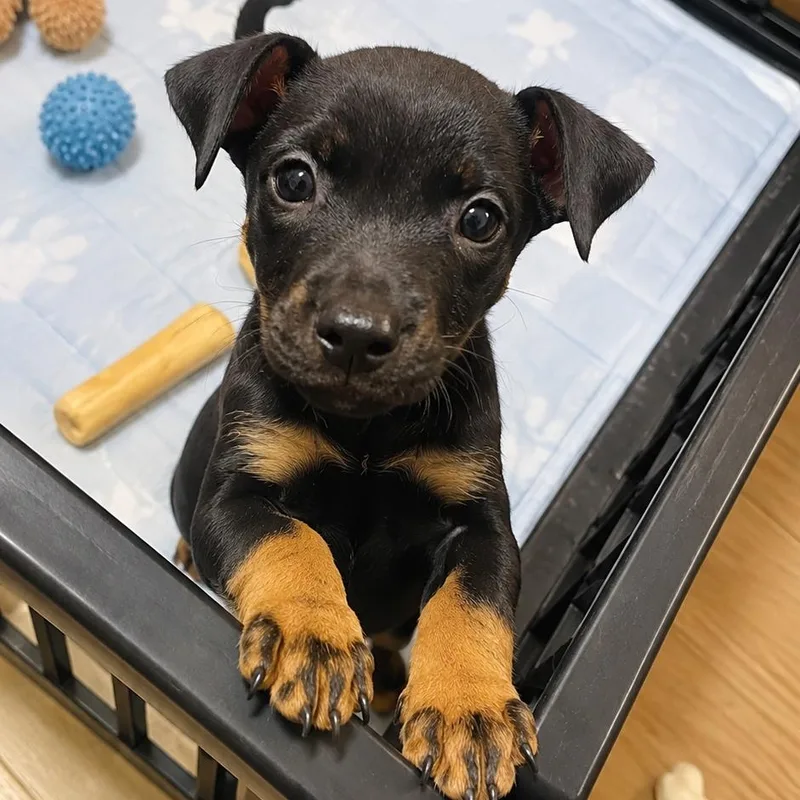 A baby medium-sized female Black Shepherd dog named Reba for adoption in Houston, TX