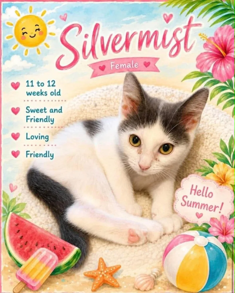 A young small-sized female Gray & White Domestic Short Hair cat named Silvermist for adoption in Cortland, OH