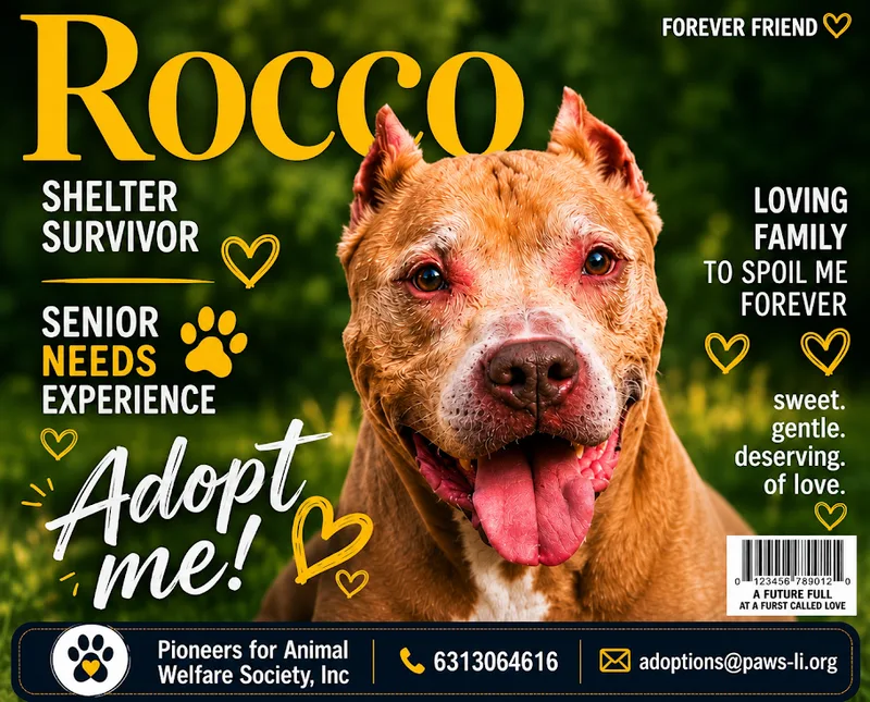 A senior large-sized male Brown and white Pit Bull Terrier dog named Bongo for adoption