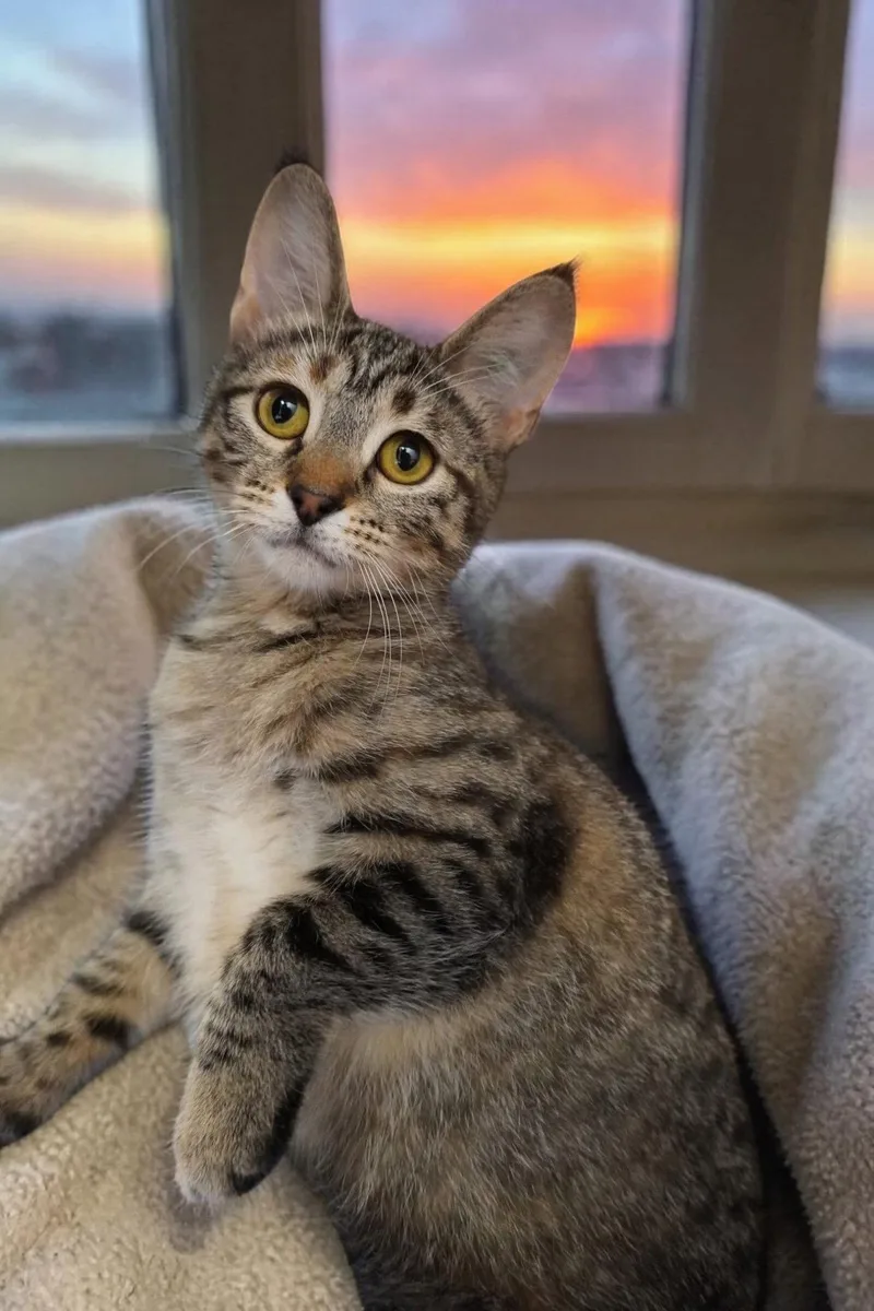 A young medium-sized female Domestic Short Hair cat named Bubbles for adoption in Champaign, IL
