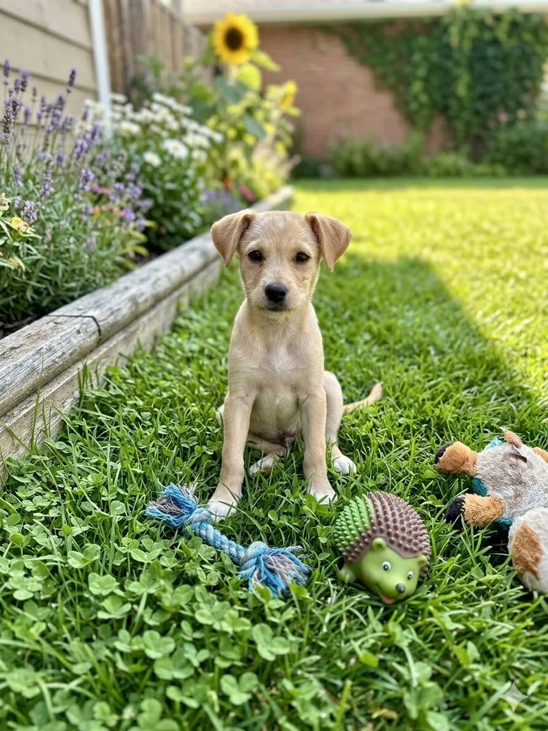 A baby small-sized female Yellow / Tan / Blond / Fawn Terrier dog named Calabria for adoption in Lacey, WA