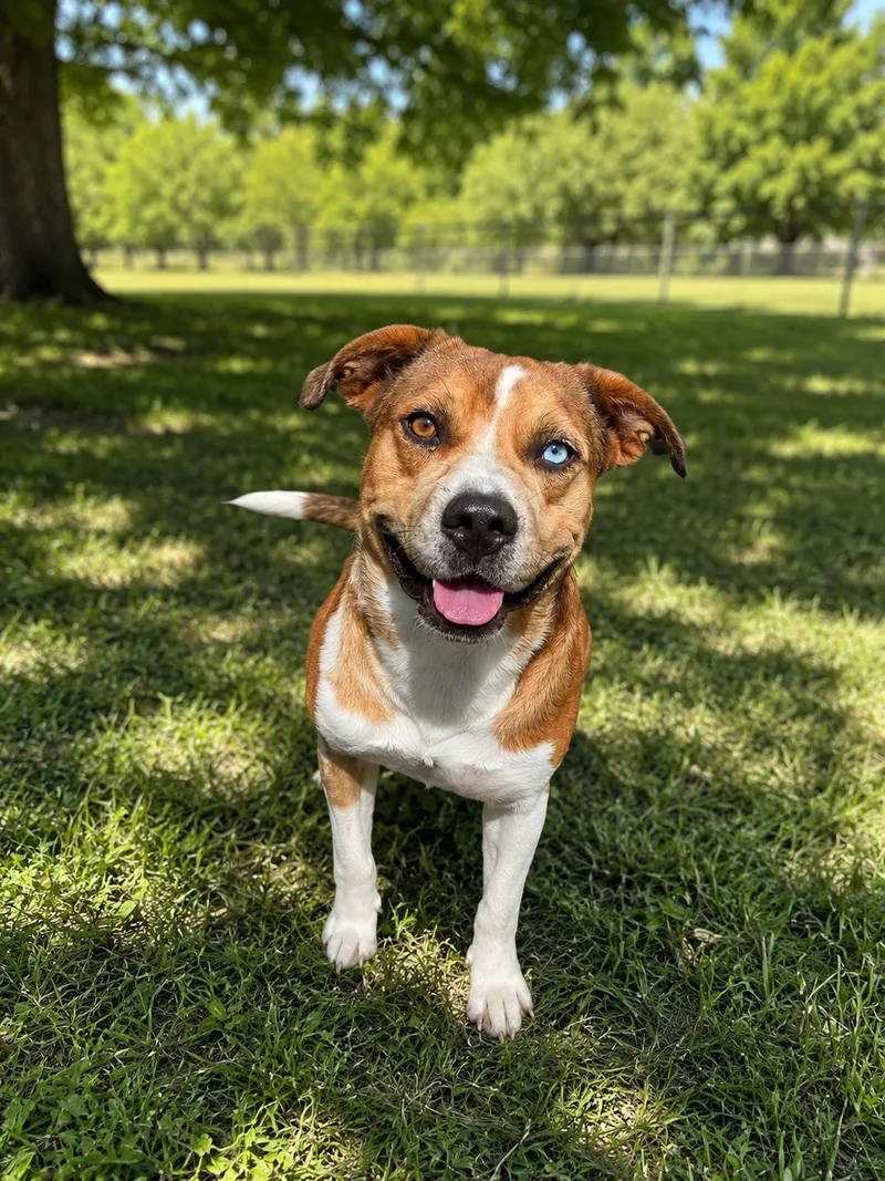 A young medium-sized male Red/white Catahoula Leopard Dog dog named Horace for adoption