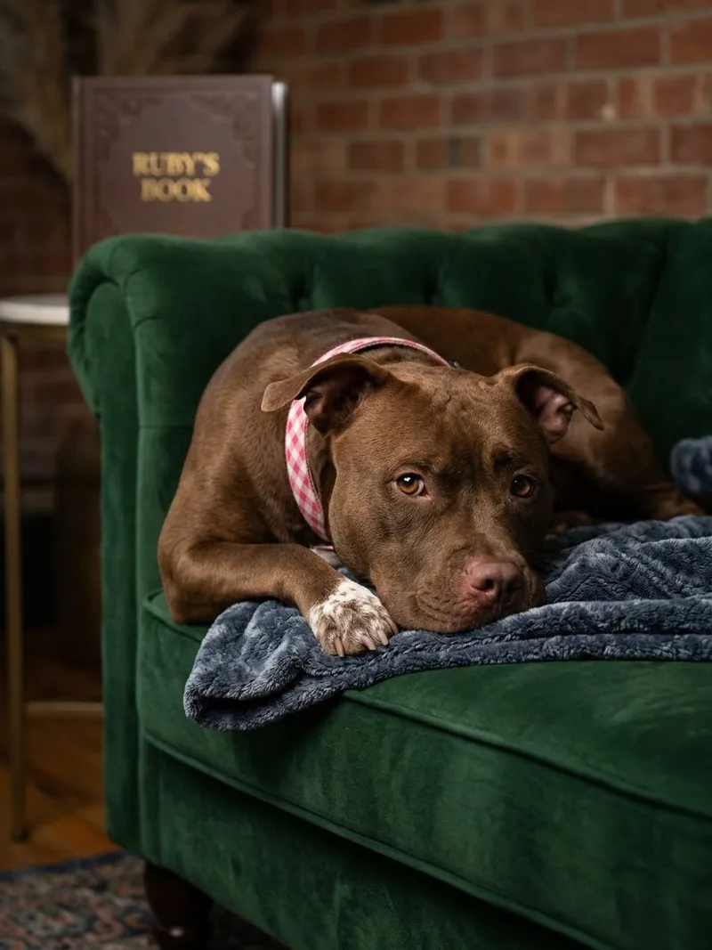 A young large-sized female American Staffordshire Terrier dog named Ruby for adoption in FL