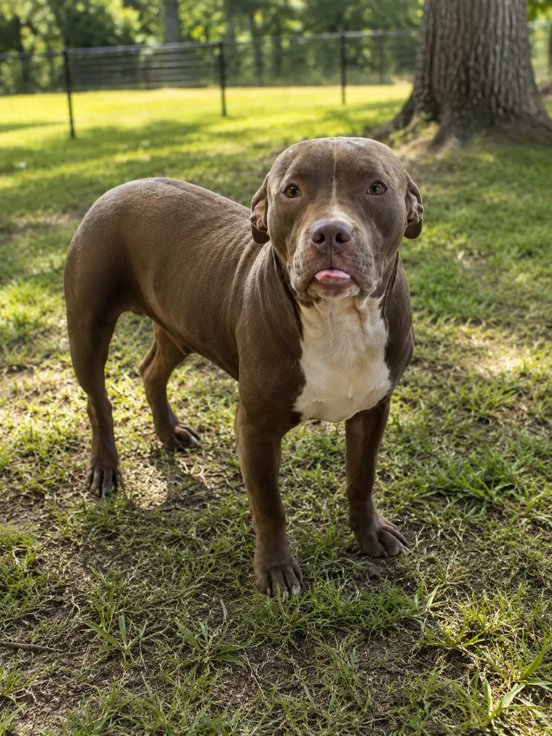 A baby extra large-sized male Pit Bull Terrier dog named Curly for adoption