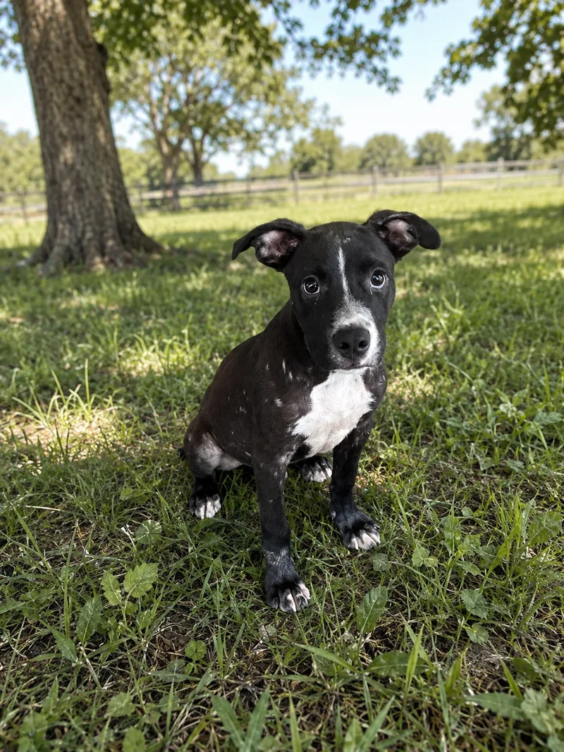 A young medium-sized male Black Pit Bull Terrier dog named Knox for adoption