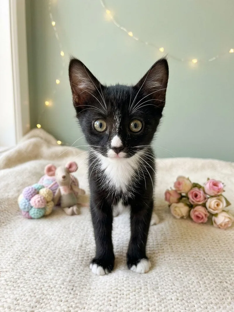 A baby medium-sized female Tuxedo cat named Spark for adoption in Orange, CA