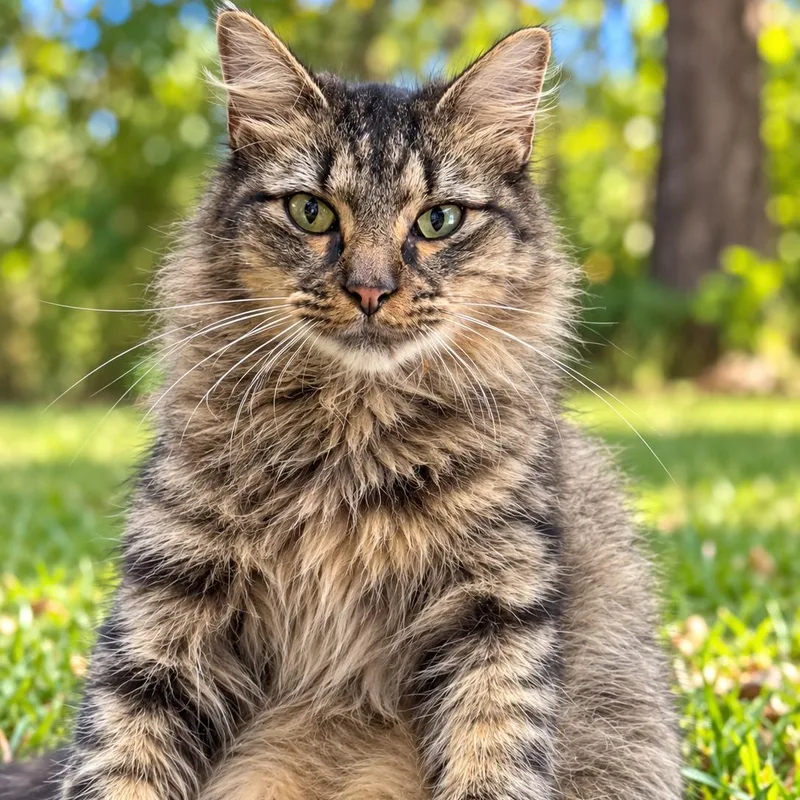 A baby large-sized female Tabby (Brown / Chocolate) Maine Coon cat named Carrie for adoption in Lucedale, MS
