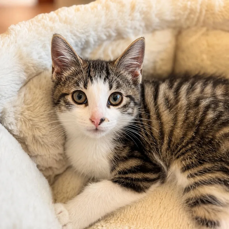 A baby medium-sized male Tabby (Brown / Chocolate) Domestic Short Hair cat named Calculus for adoption in Pontiac, MI