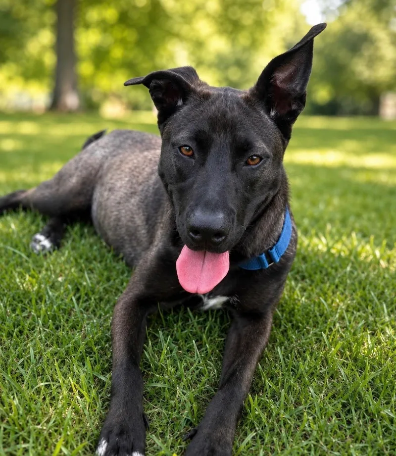 A young medium-sized female Australian Kelpie dog named Sashii for adoption in Houston, TX