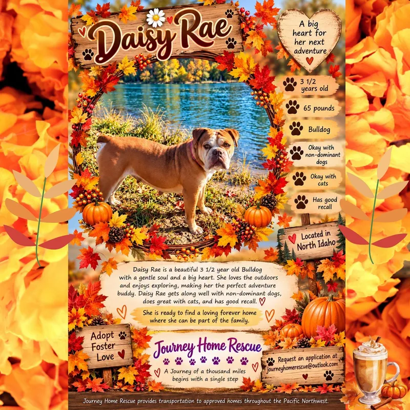 An adult medium-sized female White / Cream English Bulldog dog named Daisy Rae for adoption in East Wenatchee, WA