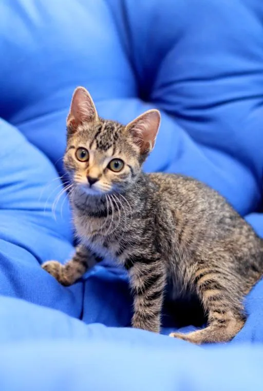 A baby medium-sized female Tabby (Brown / Chocolate) Domestic Short Hair cat named Fish Sticks for adoption in Chicago, IL