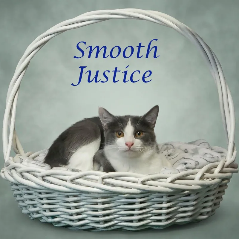 A young medium-sized male Gray / Blue / Silver Domestic Short Hair cat named Smooth Justice C for adoption in Lebanon, TN
