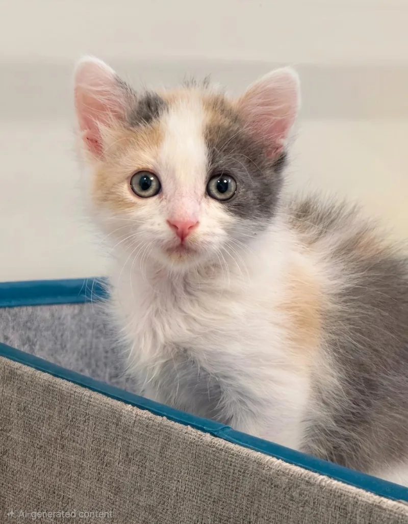 A baby medium-sized female Calico cat named Diamond for adoption in Campbell, CA