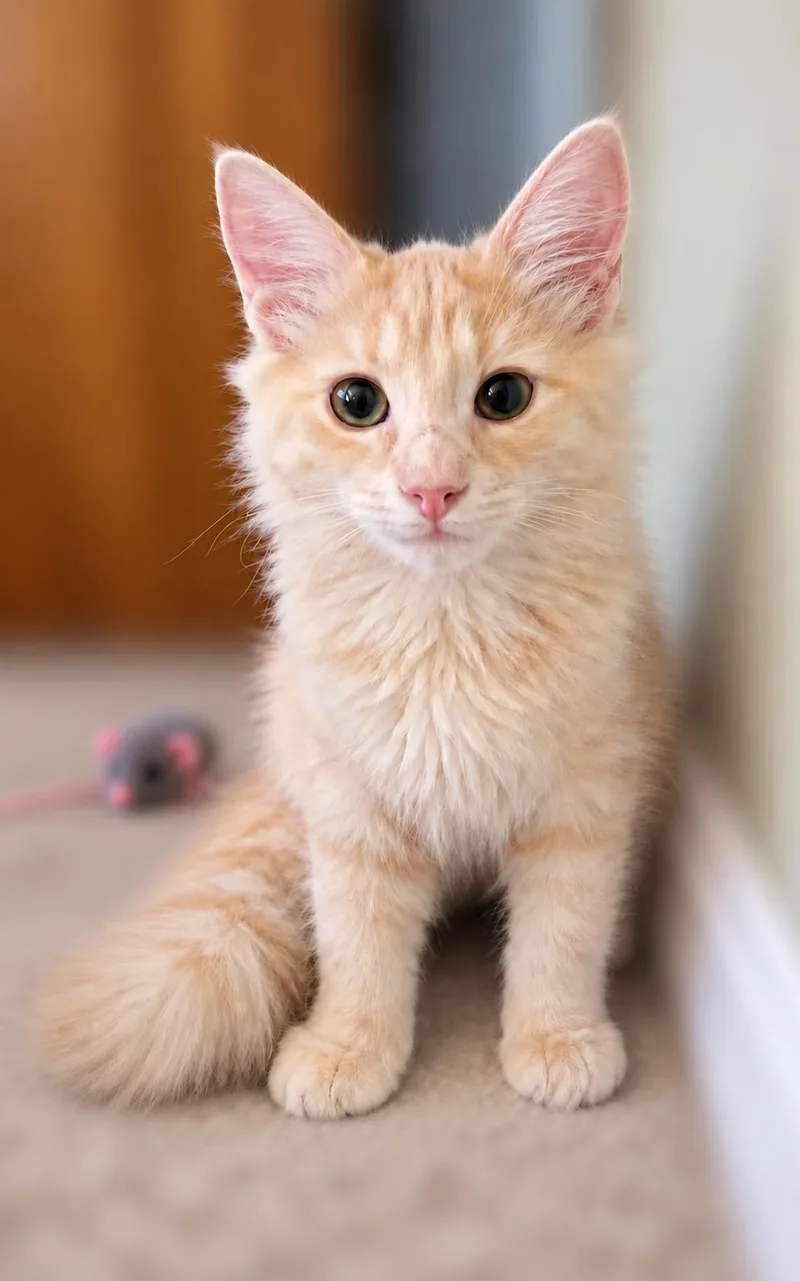 A baby medium-sized female Domestic Long Hair cat named BedHead for adoption in Fresno, CA