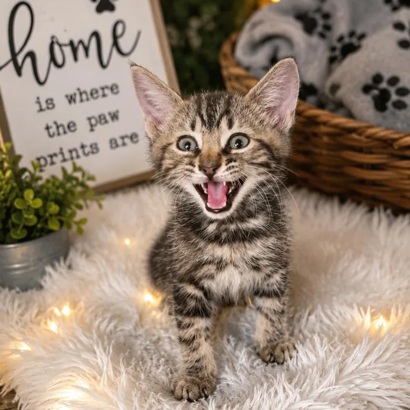 A baby small-sized male Gray / Blue / Silver Domestic Short Hair cat named Tuna for adoption in Eufaula, AL