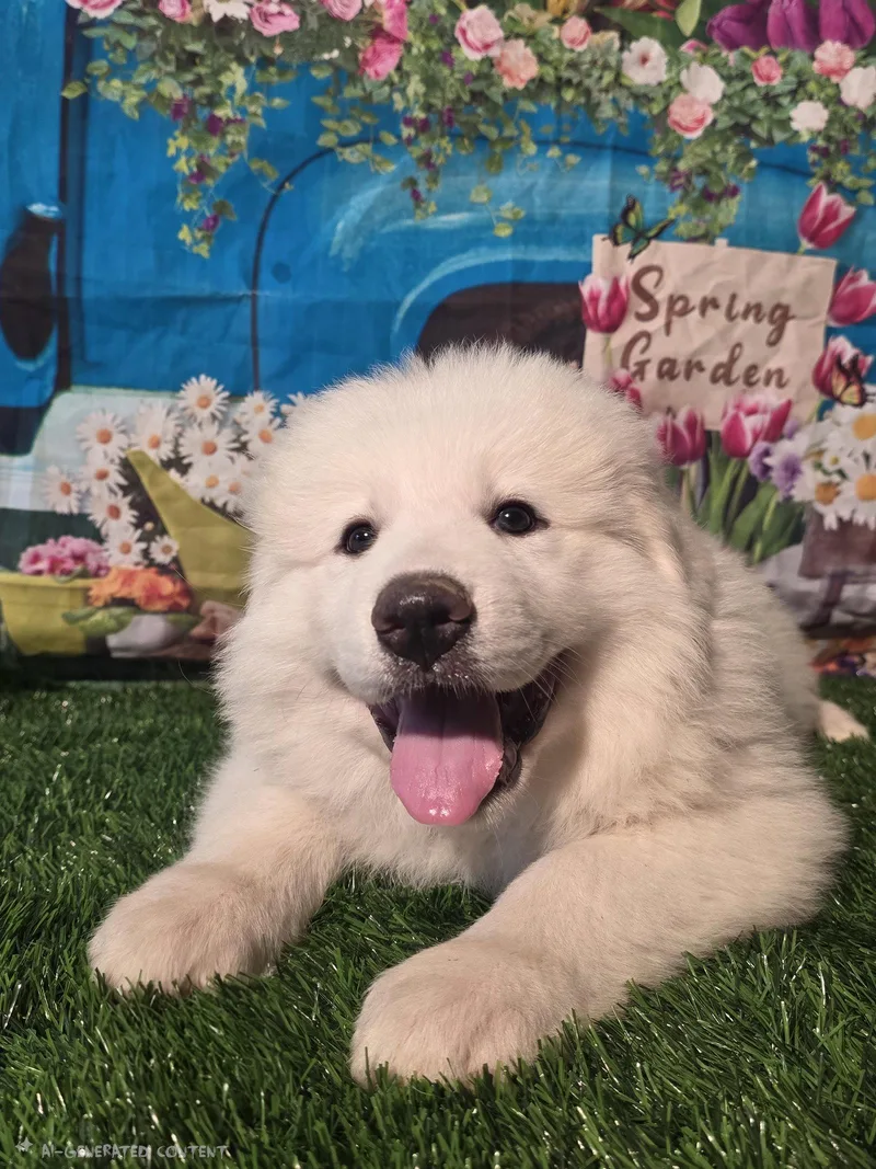 A baby large-sized female White / Cream Great Pyrenees dog named Nevah for adoption in Spring, TX