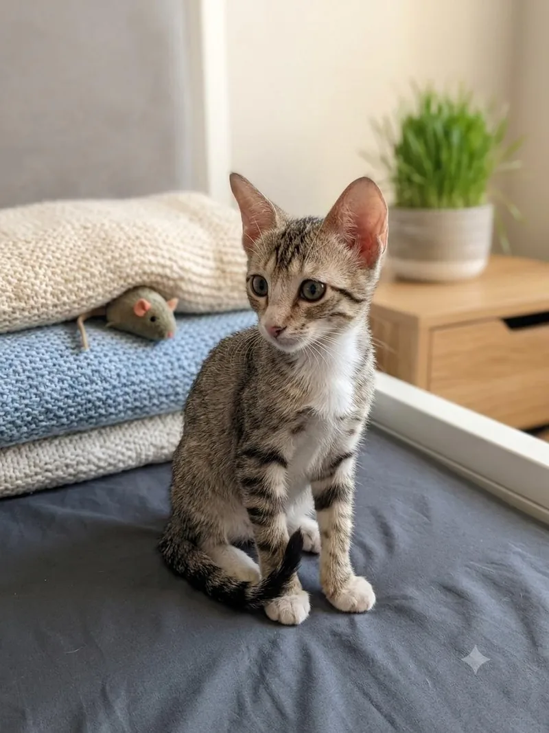 A baby medium-sized male Tabby cat named Gavin for adoption in Fort Myers, FL