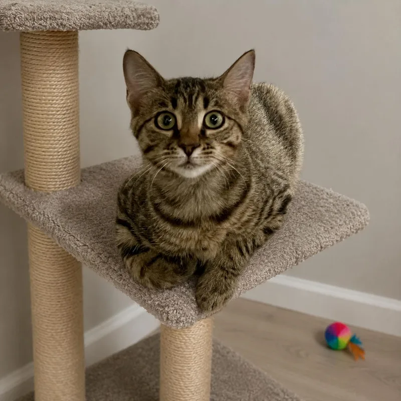 A baby medium-sized female Tabby (Brown / Chocolate) Tabby cat named Tayzee for adoption in Hillsboro, TX