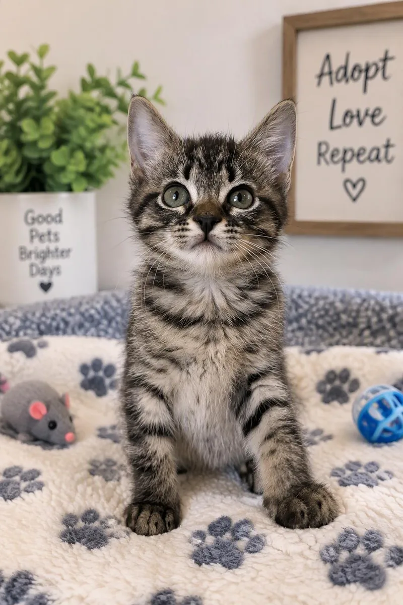 A baby medium-sized female Tabby (Brown / Chocolate) Tabby cat named Truvy for adoption in Greensboro, NC