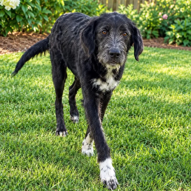 An adult large-sized male Black Irish Wolfhound dog named Max for adoption in Baton Rouge, LA