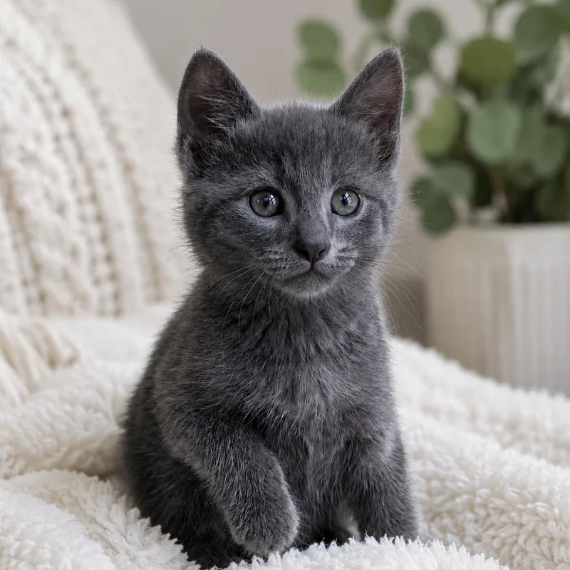 A baby small-sized female Gray / Blue / Silver Domestic Short Hair cat named Fefe for adoption in Huntsville, AL