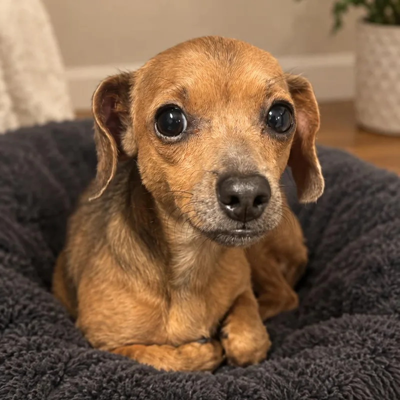 An adult small-sized female Yellow / Tan / Blond / Fawn Miniature Dachshund dog named Bean for adoption in Baton Rouge, LA
