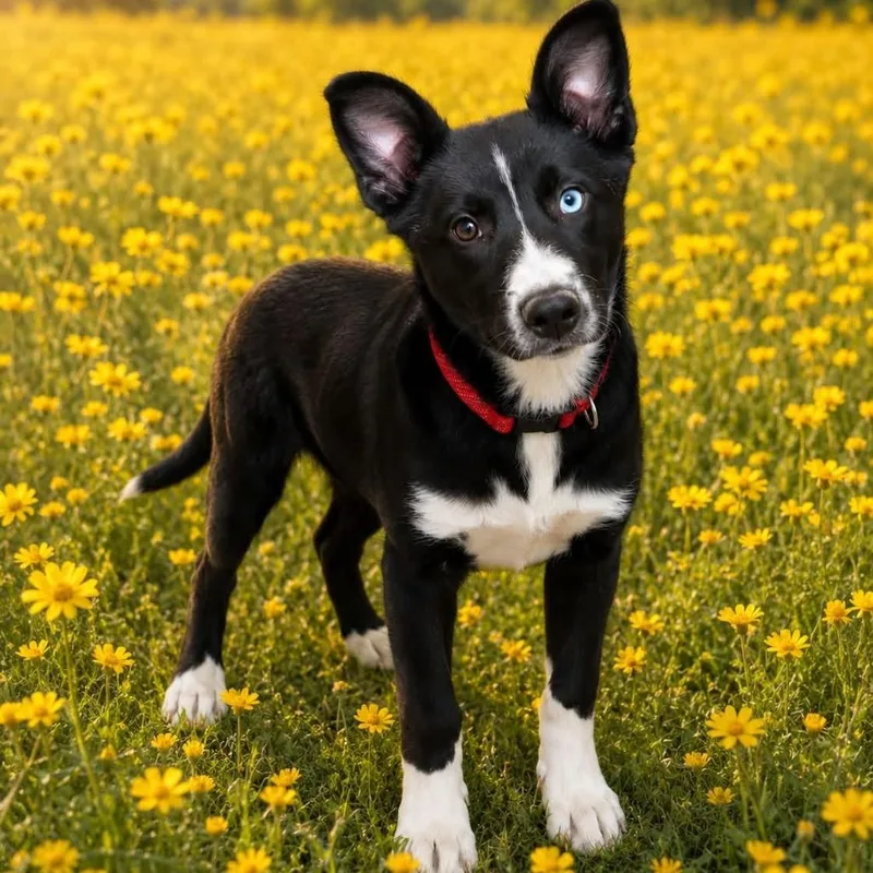 A baby medium-sized male Black Australian Shepherd dog named Forrest for adoption in Tanner, AL