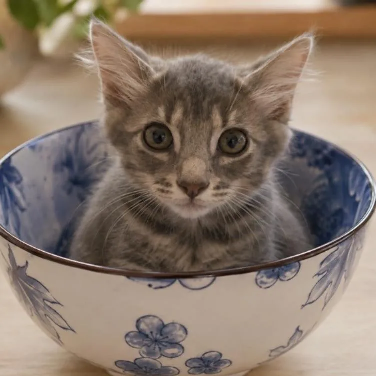 A baby small-sized male Gray / Blue / Silver Domestic Short Hair cat named Fried Rice for adoption in Westminster, CA