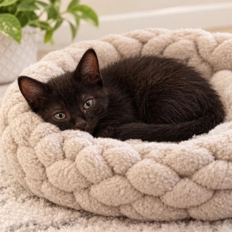 A baby small-sized male Black Domestic Medium Hair cat named Shadow for adoption in Madisonville, TN