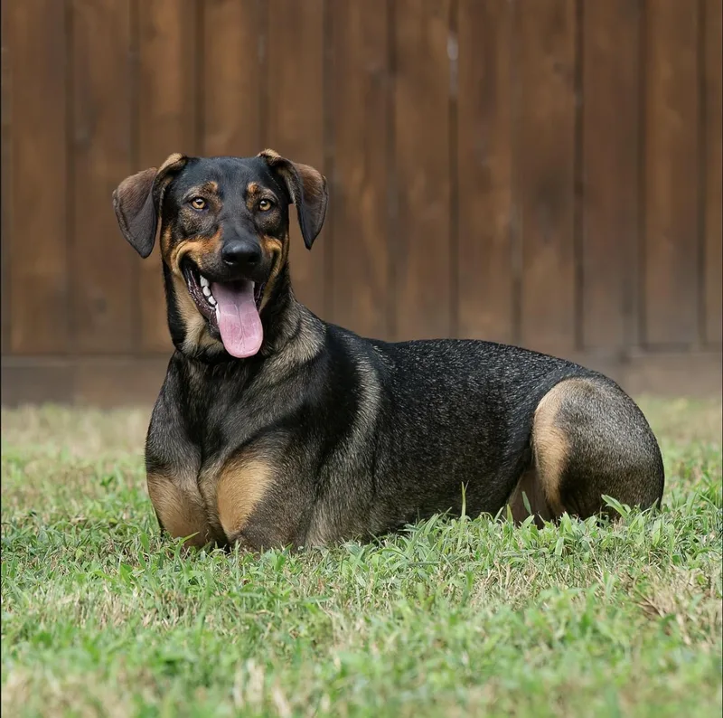 A young medium-sized female Doberman Pinscher dog named Circe for adoption in Tomball, TX