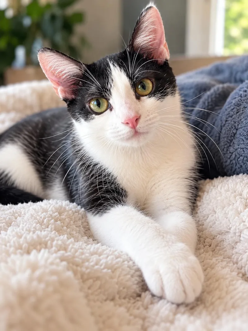 A young small-sized female Black & White / Tuxedo Tuxedo cat named Tini for adoption in Long Beach, CA