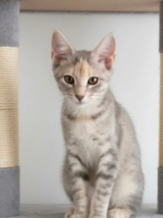 A baby medium-sized female Buff & White Tabby cat named Mochi for adoption in Warr Acres, OK
