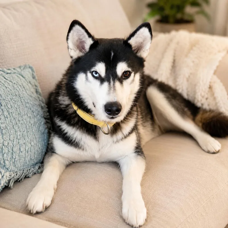 An adult medium-sized male Black Siberian Husky dog named Hercules for adoption in Houston, TX