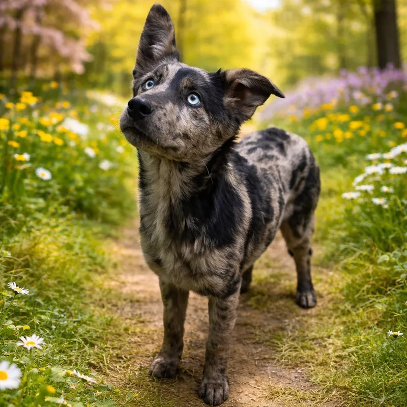 A young medium-sized female Gray / Blue / Silver Australian Shepherd dog named April for adoption in Morganton, NC