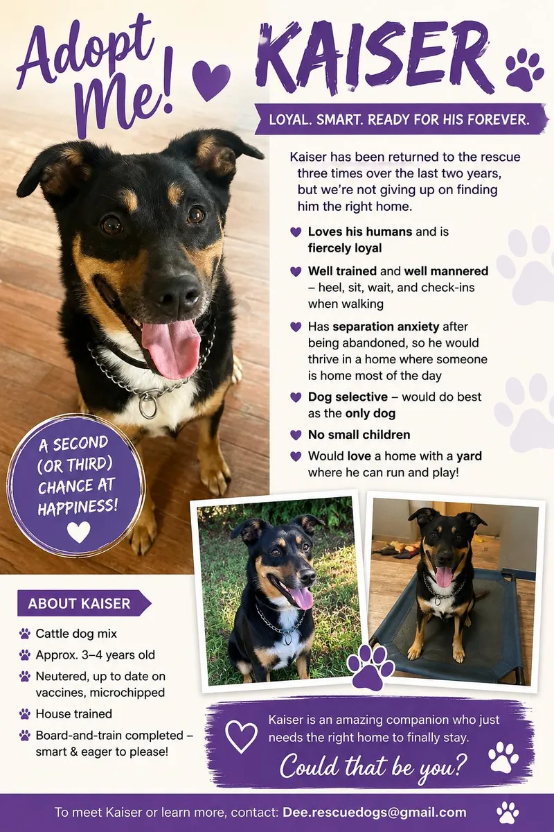 An adult large-sized male Cattle Dog dog named Kaiser for adoption in Euless, TX