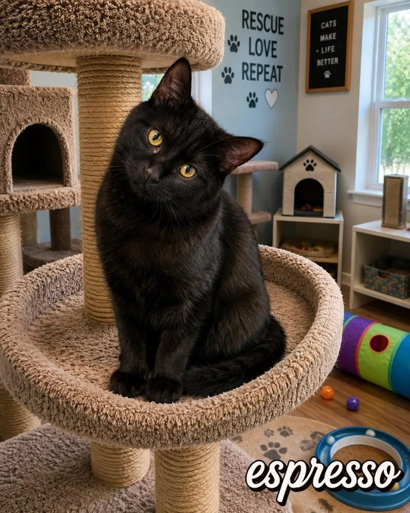 A young medium-sized male Domestic Medium Hair cat named Espresso for adoption in Mountain Home, AR