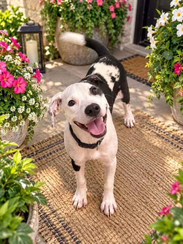 A baby medium-sized female Tricolor (Brown, Black, & White) Border Collie dog named Navy for adoption in Longview, TX
