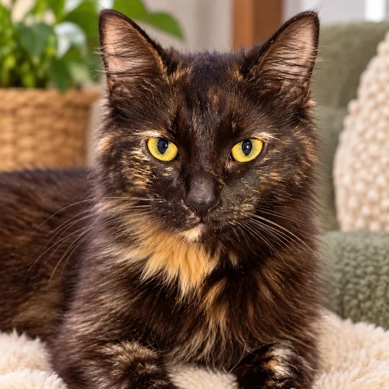 A young medium-sized female Tortoiseshell cat named Charmaine for adoption in Saginaw, MI