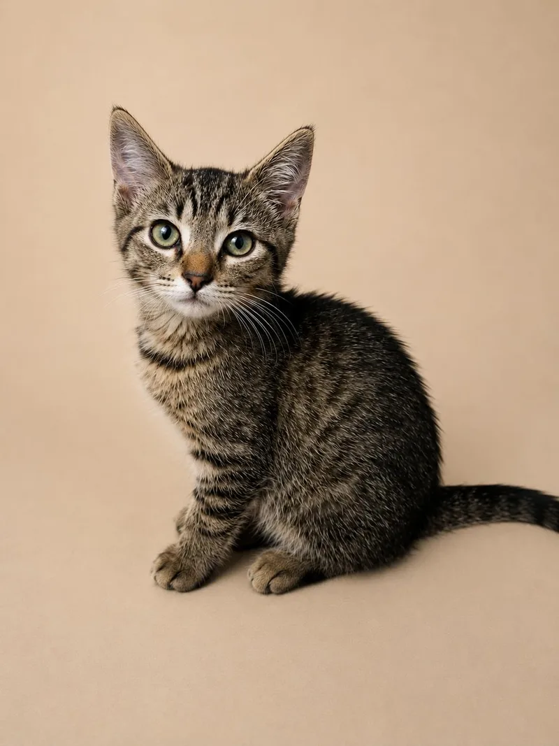 A baby medium-sized female Tabby (Brown / Chocolate) Tabby cat named Lickety Split for adoption in Richmond, VA